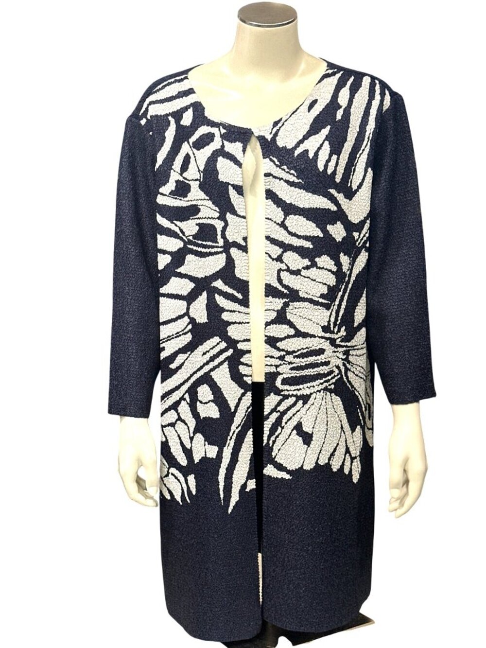 Chicos Travelers Size 2 Open Front Jacket Coat Blue White Floral Lightweight Chi - Picture 2 of 11